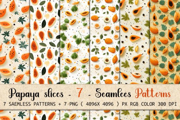 8 Papaya Slices Seamless Patterns: Vibrant Design Assets