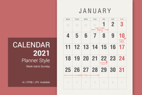 Calendar 2021 Vintage Monday Start: Practical Design for Real Schedules